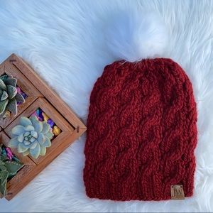Cable Knit Beanie with Faux Fur Pompom